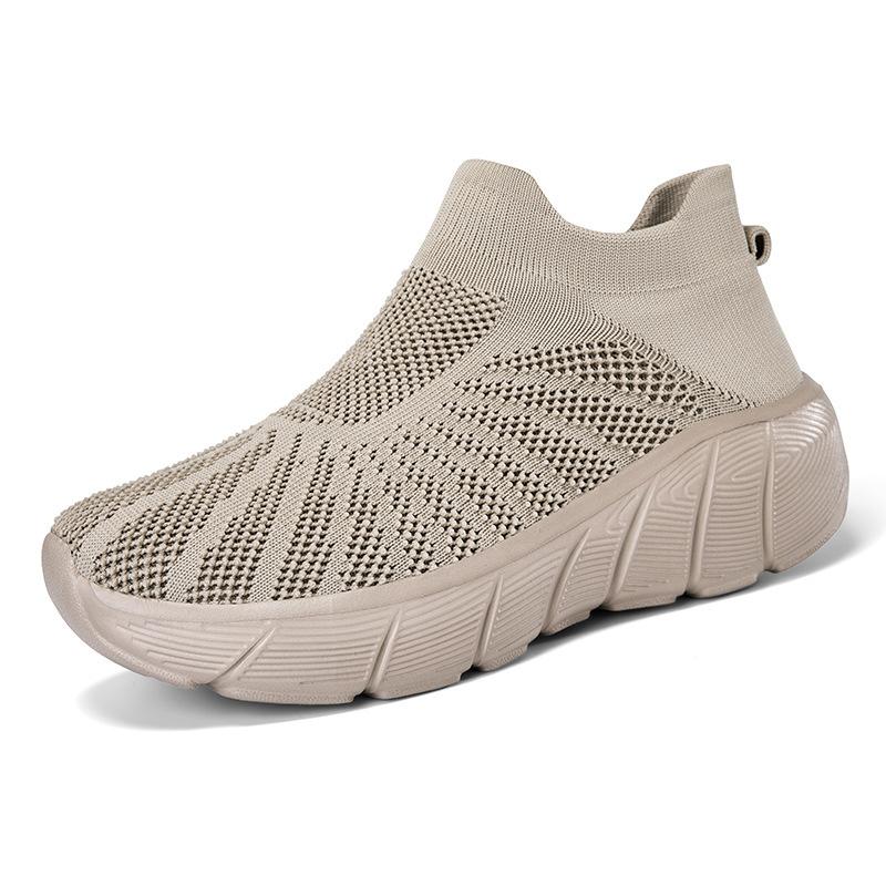 Outdoor Casual Running Shoes Men Slip-On Knitted Socks Sneakers Breathable Lightweight Mesh Lazy Shoes Easy Wear Rubber Outsole