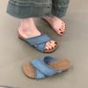 Thick-soled Vacation Wind Cross with Round Head Open-toed Sandals Women's One-pedal Retro Outer Flat Slippers