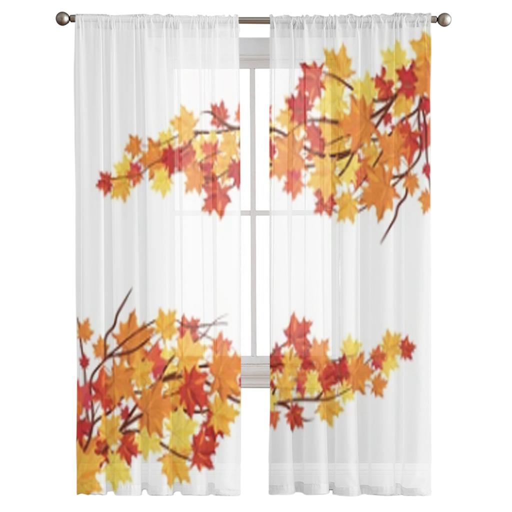 Autumn Maple Leaves On Branches Sheer Curtains For Living Room Window Transparent Voile Tulle Curtain Bedroom Drapes Home Decor