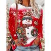 Christmas Snowman Women's T-shirt O Neck Oversized Pullover Female Party Clothes Daily Street Sweatshirt Casual Long Sleeves