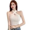 Women's Knitted Camisole Halterneck Lightweight Crop Top Solid T Shirt Sleeveless Tank Top Criss Cross Casual Base Shirt