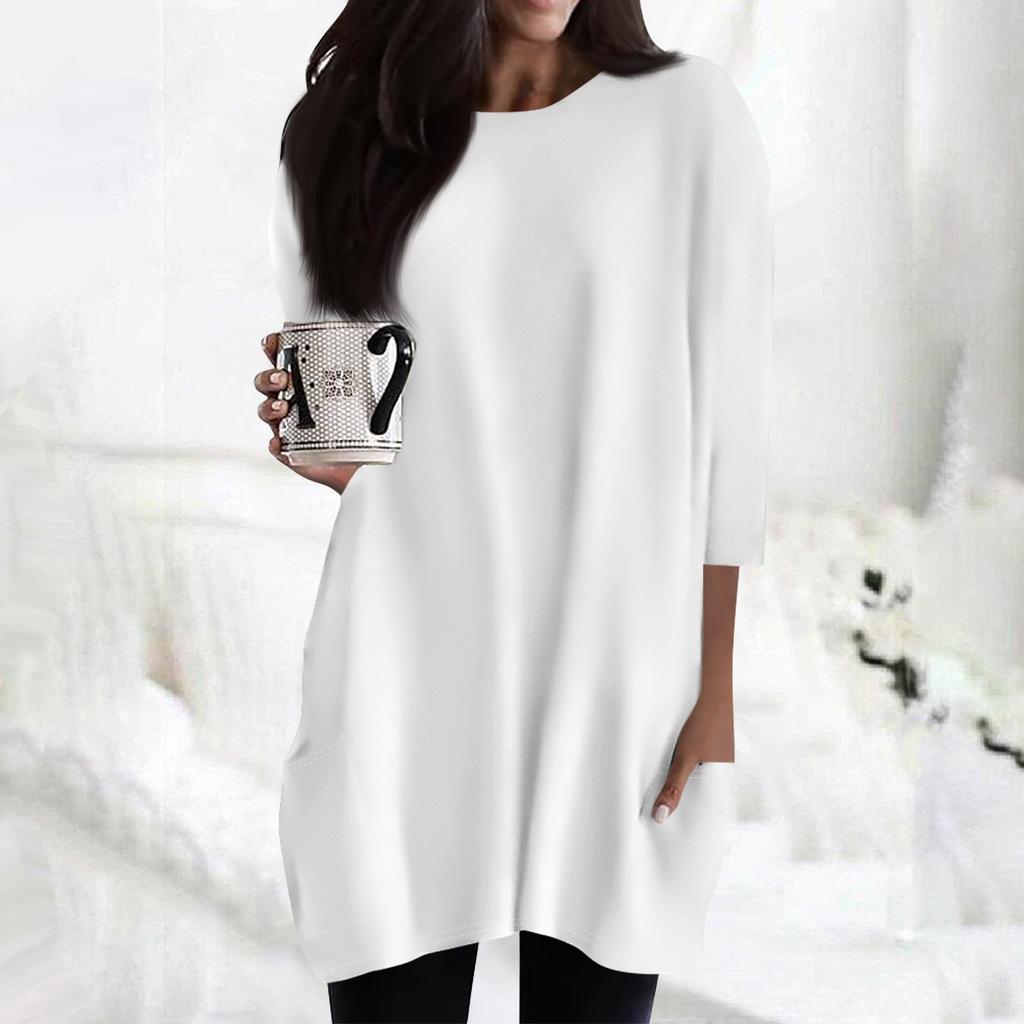 Women's  Casual 3/4 Sleeve Shirts Fashion Print Tunic Tops With Pockets