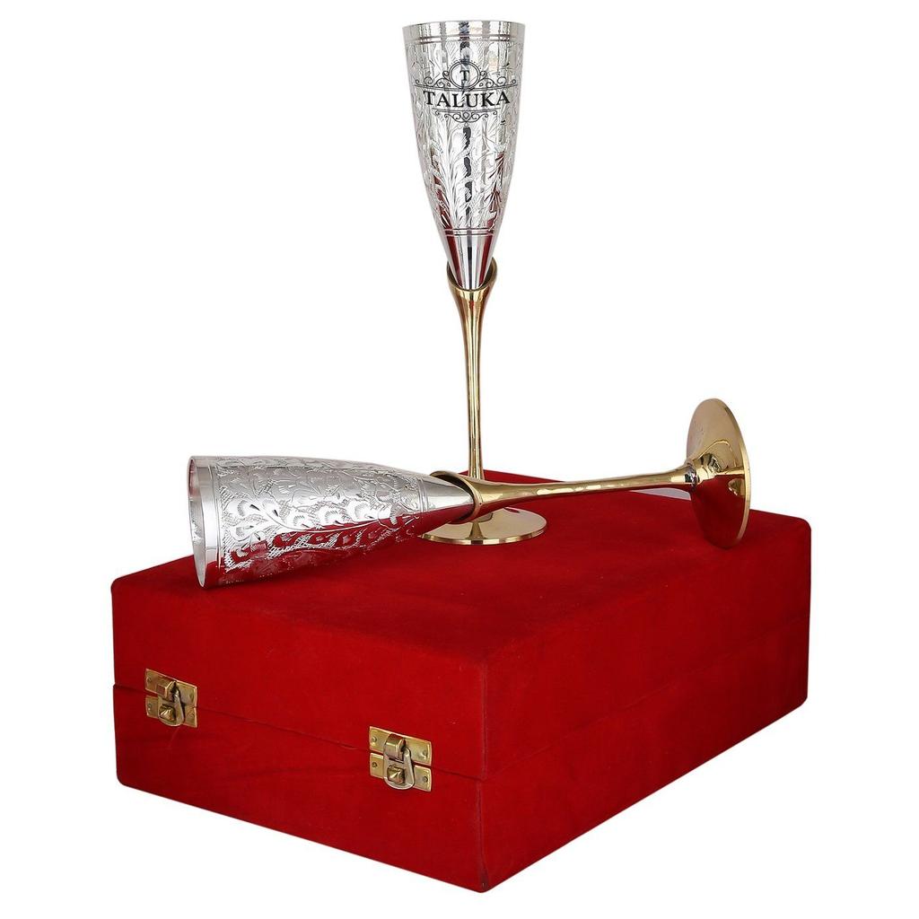 Набор винных бокалов из латуни с серебряным покрытием ручной работы с гравировкой, дизайн бокала для шампанского-флейты | для шампанского, вина, бокал-кубок