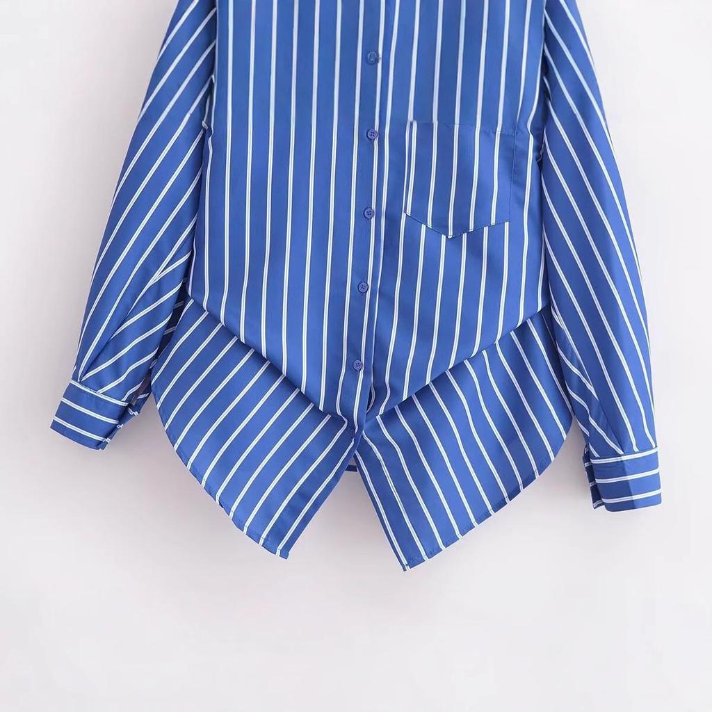 2024 Winter Women's European & American Batwing Sleeve Striped Shirt