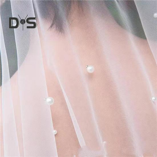 Bridal Veil with Faux Pearl Embellishment White Mesh Single Layer Wedding Veil Bridal Headpiece Hair Accessories