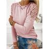 FASHION Women Fashion Pure Color Slim Lace Hollow Long Sleeve T-Shirt Soft and Comfortable Thin Loose Casual Tops
