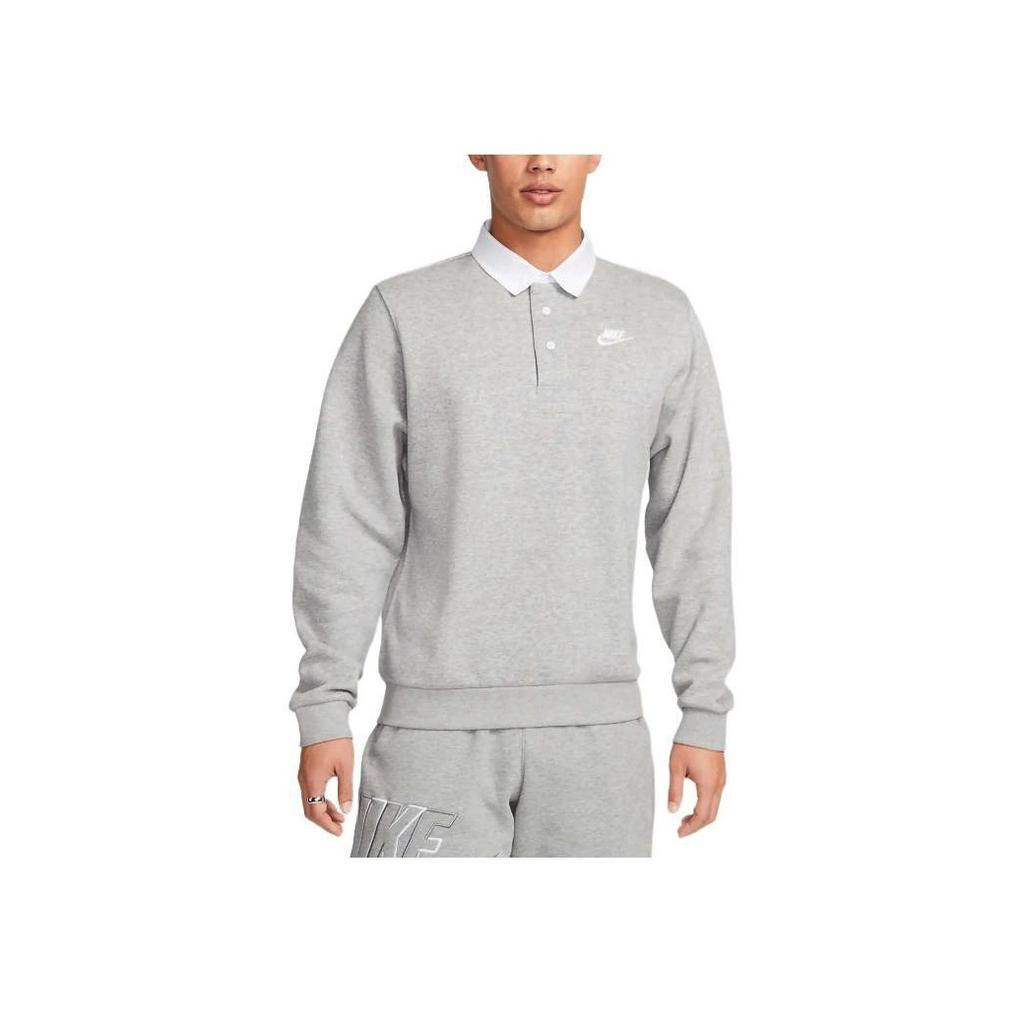Nike Club Fleece Color-Block Collar Logo Long Sleeve Polo Shirt Men Tops Dark-Grey DX0538-063