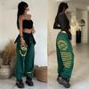 Oversize Ink Green Sports Pants Female Loose Bundle Hip Hop-h-Hardware Pants Retro Print Jazz Street Dance Long Pants
