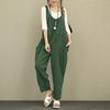 Women Jumpsuit U Neck Wide Leg Deep Crotch Sleeveless Loose Solid Color Side Pockets Pullover