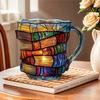 Painted Book Unny Reading Coffee Mug with Charming Book Motifs Book Shaped Tea Cup Gifts for Home Office Decoration