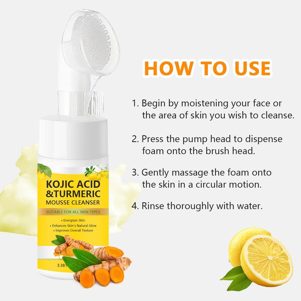 Kojic Acid & Turmeric Mousse Cleanser for Face Cleansing and Exfoliation -Moisturizing and Brightens Skin, Helps for Balance Skin Oil