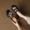 New National Style Chinese Soft Leather Open-toed Half-tow Thick-soled Thick-heeled Versatile Cool Slippers Women Wear One-word with High-heeled Sand