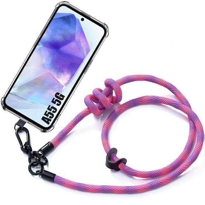 Coque - PROSHOP - pour Samsung Galaxy A55 5G - Antichoc - Silicone Transparent - Lanière Amovible Rose