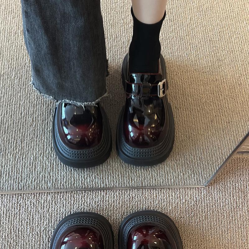 Leather Platform Small Leather Shoes Women's 2025 New Spring British Style Thick Heel Height Increase Big Head Mary Jane Love Single Shoes