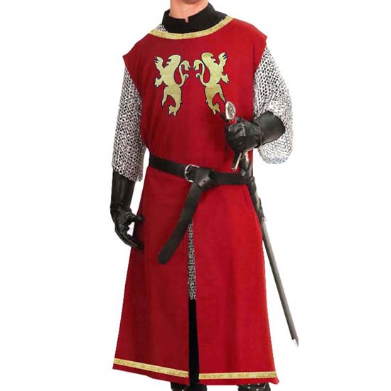 Medieval Halloween Knight Tabard Cosplay Costume Viking Sleeveless Red Tunic Embroidery LionHeart Warrior Dress Renaissance LARP