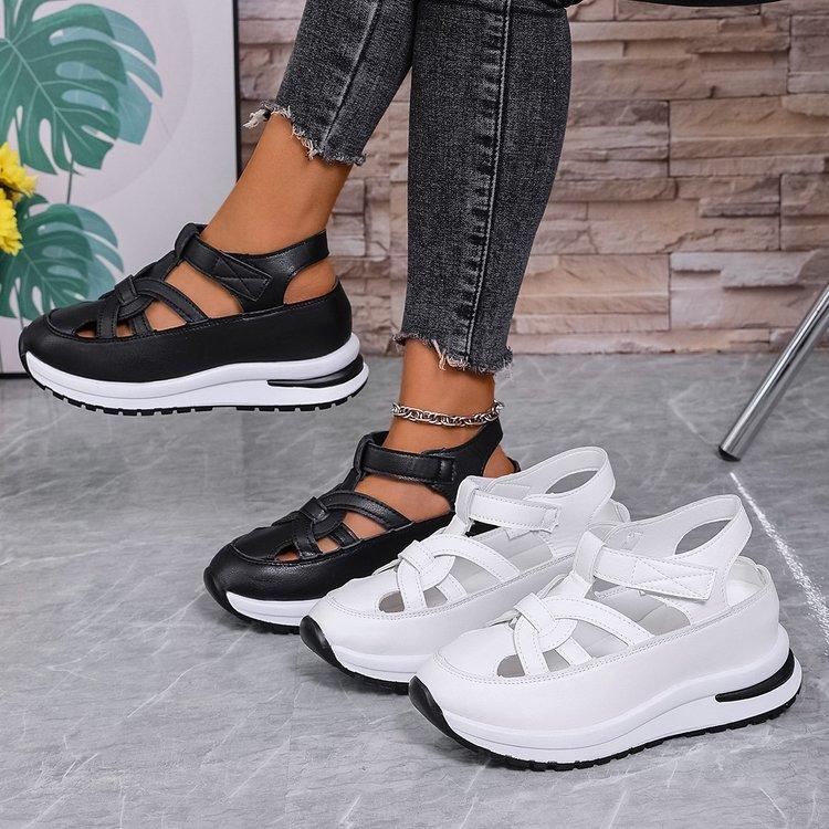 Summer New Slope Heel Sandals Women's Bag Head Hollow Breathable Women's Muffin Thick Bottom Velcro Women