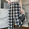Ice Silk Wide-leg Pants Women's Summer Thin New High-waisted and Thin Casual Narrow Version Straight Plaid Women's Pants Spring and Autumn