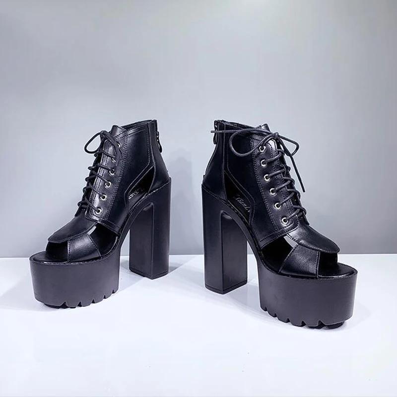 Block Heel Shoes Lace Up Sandals Casual Shoes Platform Heels Summer Sandals Wedges Gladiators Summer Sandals Women Punk Shoes