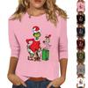 3/4 рукава топы для женщин футболка повседневные рождественские принты топы футболка круглый вырез пуловер блузка
