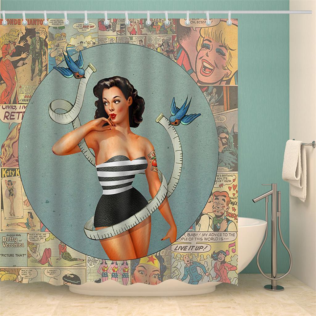 Customized Anime Sexy 3D Printed Shower Curtains Vintage American Girl Beauty Waterproof Polyester Decor Bathroom Curtain