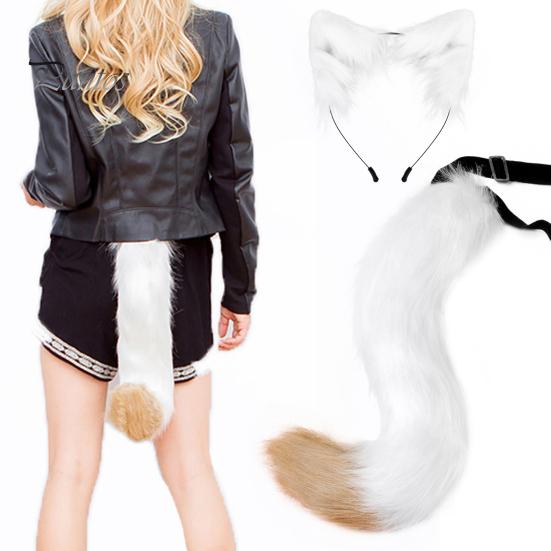 Fox Tail Headdress Handmade Simulated Fox Tail Cat Ear Set Halloween Cosplay Costume Fluffy Fox Tail Accessory