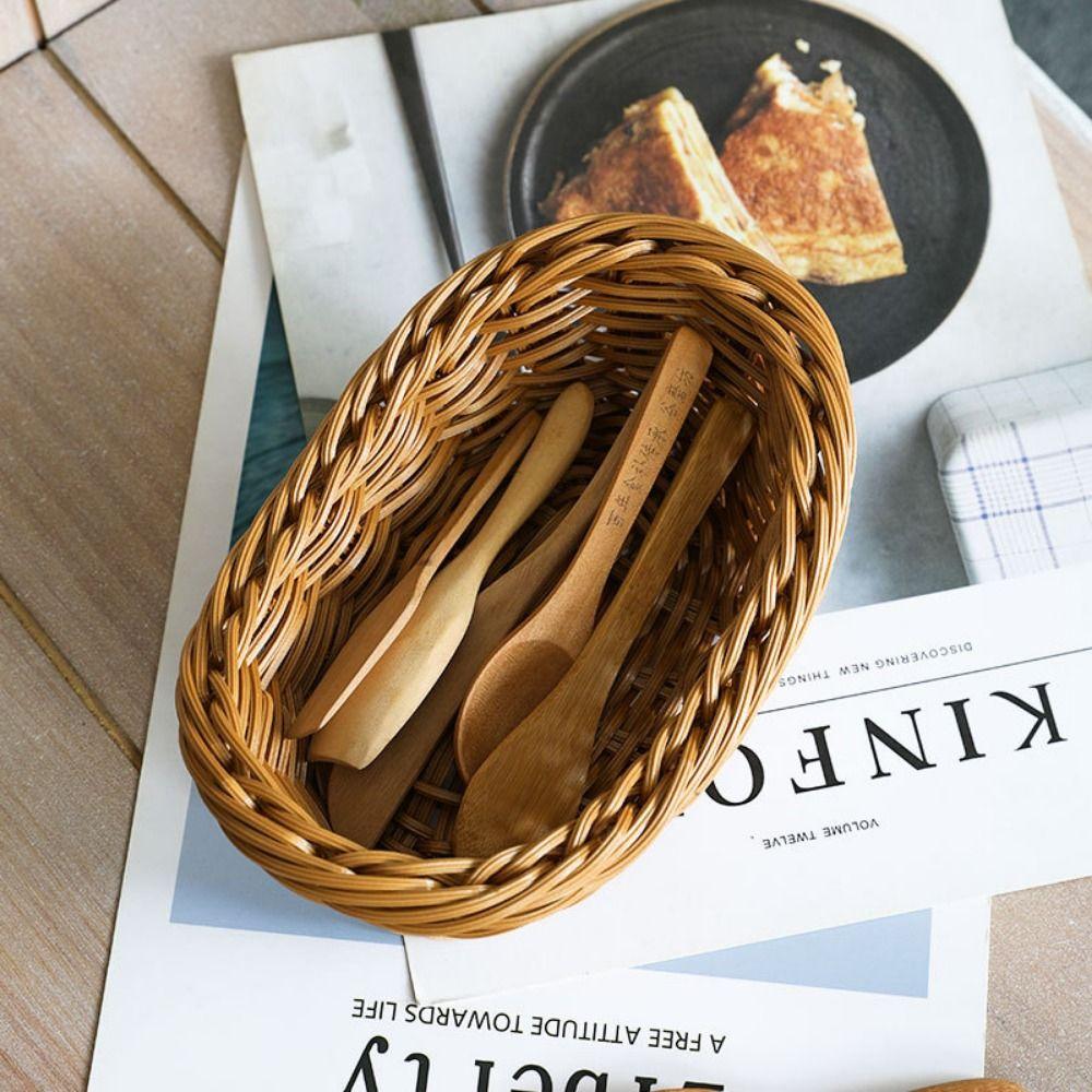 Oval Kitchen Storage Basket Imitate Rattan Organization Box Gift Bread Tray
