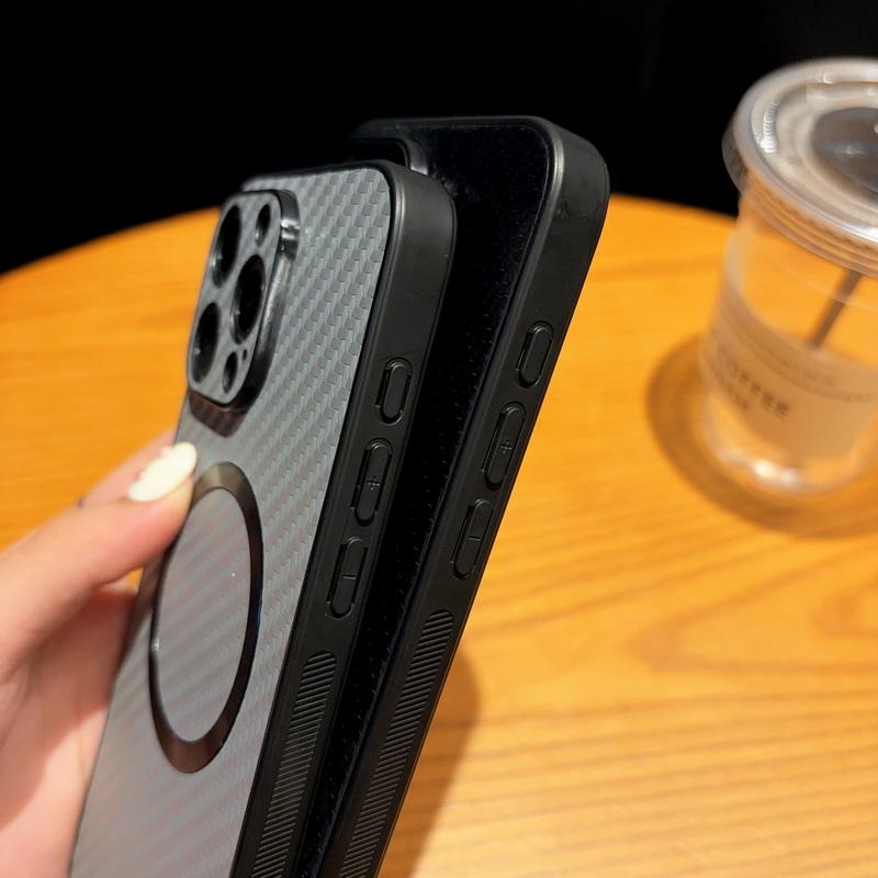 For Iphone 15 14 13 12 Pro Max 11 Carbon Fibre Pattern Tpu Soft For Magsafe Magnetic Wireless Charge Shockproof Lens Protection Case Cover