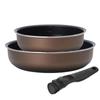 Iris Ohyama Frying Pan Set 3 Pieces IH Gas Fire Deep Diamond Coated Scale Oven Cooking Detachable Handle Chestnut Brown Easy To Clean Deep Plus Series