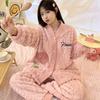 Coral Velvet Pajamas Winter Women Clothing Pajamas Sets Two Pieces Warm Flannel Thick Cute Kawaii Sleepwear Loungewear Suits New