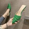 Women's Slippers and Ladies Sandals Pointed Toe Slides Outside Summer 2024 Heeled Green Shoes Mules Rubber H Sandal Korea Style