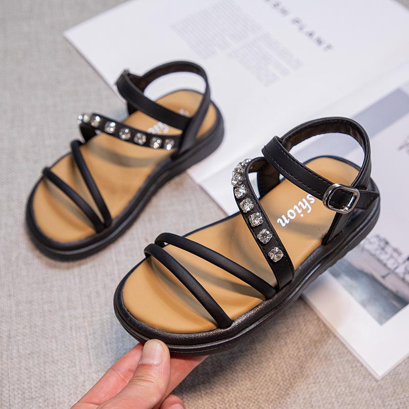 Girls Summer Beach Shoes Kids Princess Rhinestone Sandals Fashion Children Gladiator Sandals Simple Anti-Slippery All Match
