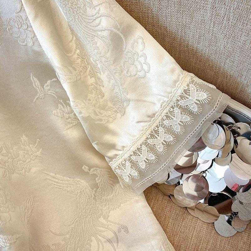 Summer New Short-sleeved Button-down Shirt Silk Fashion Large-size Temperament Shirt Top Women