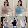 Women's Knitted Camisole Halterneck Lightweight Crop Top Solid T Shirt Sleeveless Tank Top Criss Cross Casual Base Shirt