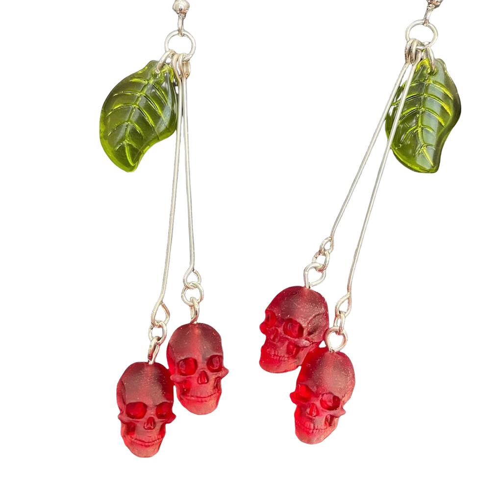 Trendy Gothic Skull Cherry Earrings Gothic Skull Earrings With Red Vampire Design Stylish Ear Accessory For Women
