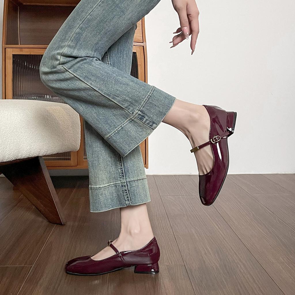 Weiwei Girl 6827-1 Retro Hepburn Style Single Shoes Women's Summer Thick Heel with Shallow Mouth French Mary Jane Shoes