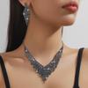 3pcs Fashion Tassel Black Rhinestone Necklace Earrings Women's Zircon Set