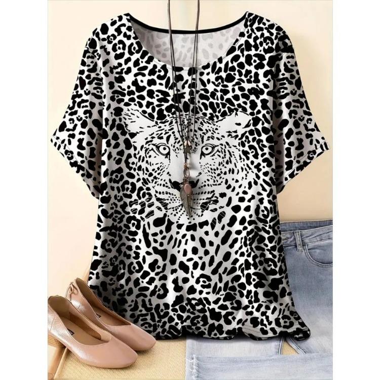 Plus Size Women Casual Comfortable Top Relaxed Fit Short Sleeve Floral Print Vibrant Pattern T-Shirt Spring Summer Outings