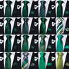 Men Green Ties Classic Striped Paisley Floral Silk Necktie Handkerchief Cufflinks Business Casual