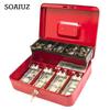 Cash Storage Box with Lock 2 Keys Metal Money Box with Cash Tray Large Capacity Multi-compartments Portable Lock Safe Box