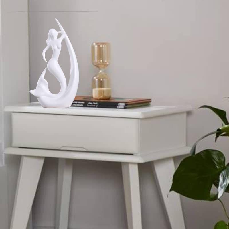 Ceramic Home Decor Creative Mermaid Shape Figurine (Pack of 1,White)
