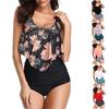 Women's Sexy Printed High Waist Bikini With Ruffled Prints, Belly Band And Breast Pads, Slimming Split Swimsuit