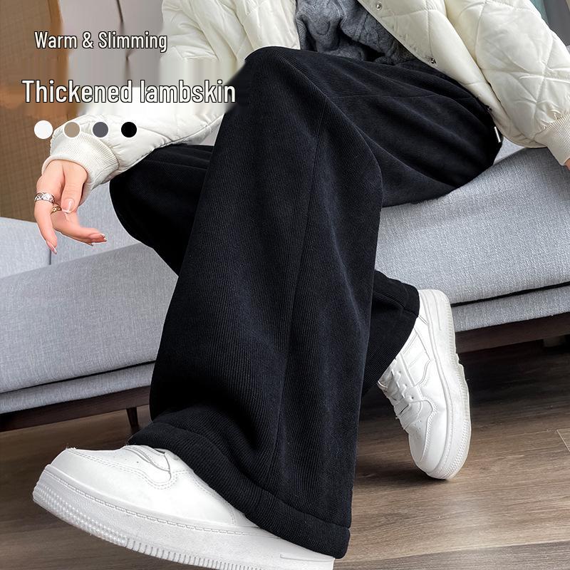 Women's Slim-Fit Petite Fleece-Lined Chenille Wide-Leg Pants - Winter 2023