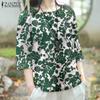 Summer Women 3/4 Sleeve Floral Print Crewneck Loose Tops