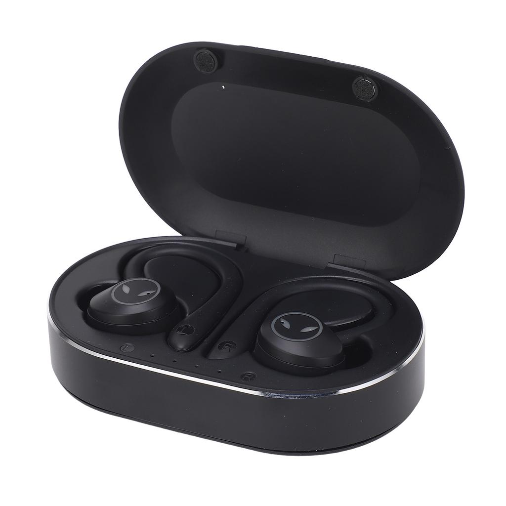 Bluetooth Earphone Waterproof Stereo Noise Cancelling Wireless Earbuds with Mic Earhook for Driving Sports Travel Black