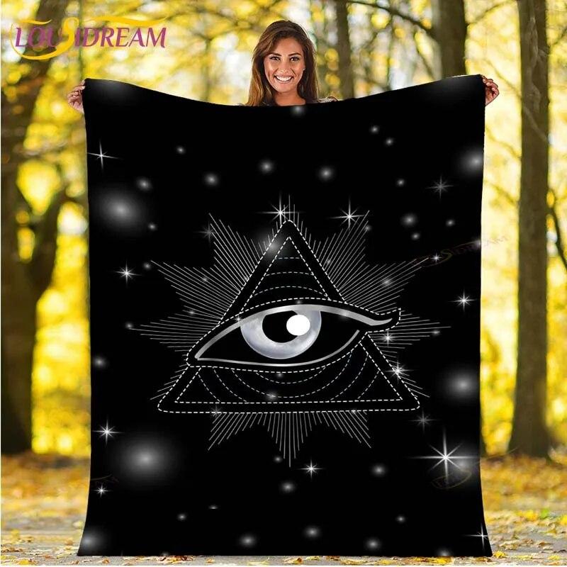 Evil Eye Blanket Turkish Nazar Spiritual Art Blanket Vintage Mid Century Flannel Blanket Sofa Chair Throw Blanket Travel Blanket