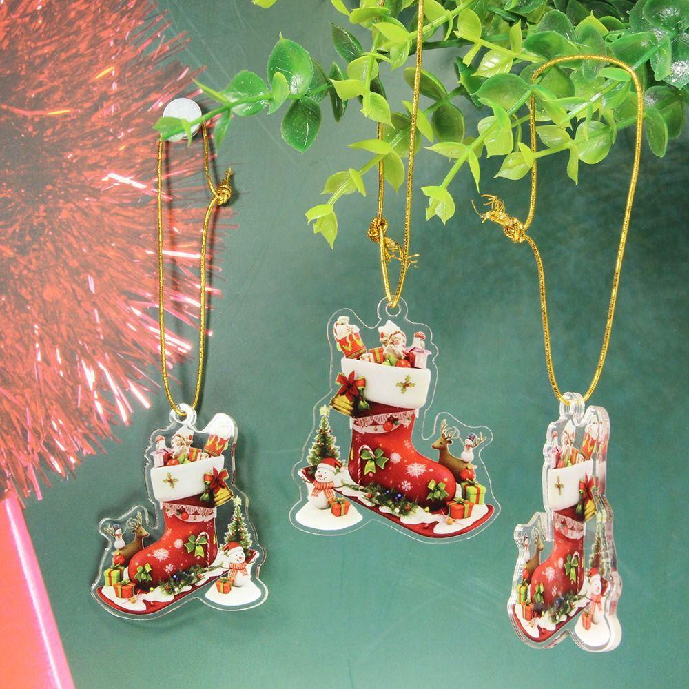 6Pcs Santa Acrylic Cartoon Pendant Snowman Christmas Tree Hanging Ornament  Home