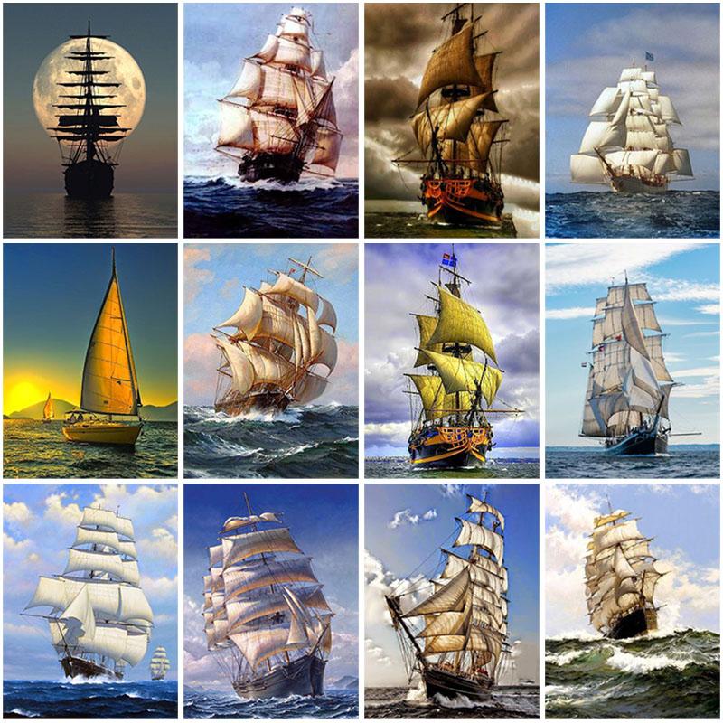 DIY 5D Diamond Painting Sailboat Diamond Embroidery Ship Cross Stitch Full Round Round Drill Mosaic Manual Art Gift Home Decor