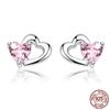 Heart S925 Sterling Silver Earrings Heart Jeweled Heart Stud Earrings