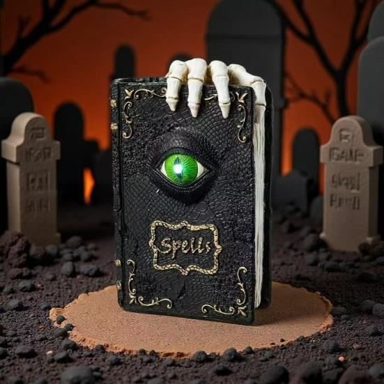 Yousheng Halloween Resin Book Sculpture Ghost Hunter Hand Statue Decorative Figurine Spooky Devil Eye Collectible Tabletop Ornament