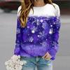 Tops For Women Beautiful Snowflakes Print Round Neck Long Sleeve T-shirt Fall Casual Slim Pullover Women's Long Sleeve Top